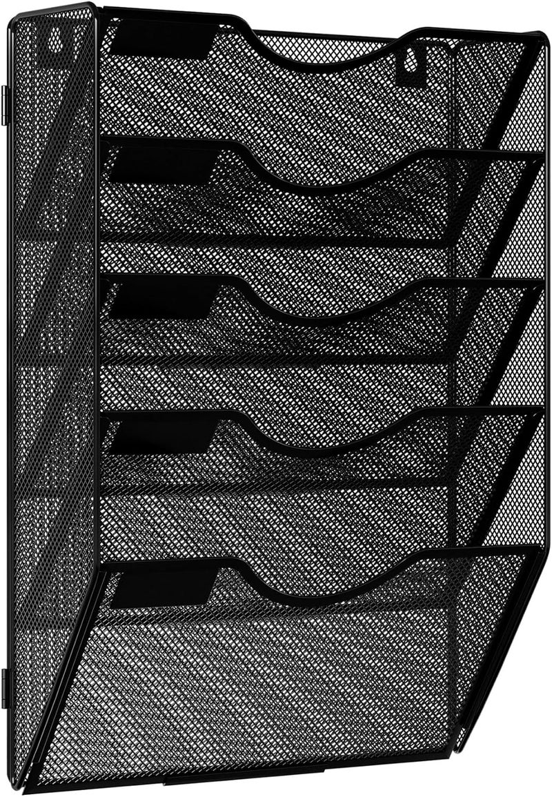 Solinxe Wall Hanging File Holder 5 Pocket Wall Mounted Paper Organizer Magazine File Holder Storage Rack,Black - Image 2